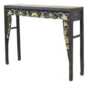 Antique Chinese Carved Hardwood Gold Gilt Tall Altar Console Hall Table