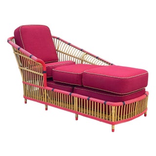1930s Restored Stick Reed Rattan "President" Chaise Lounge For Sale