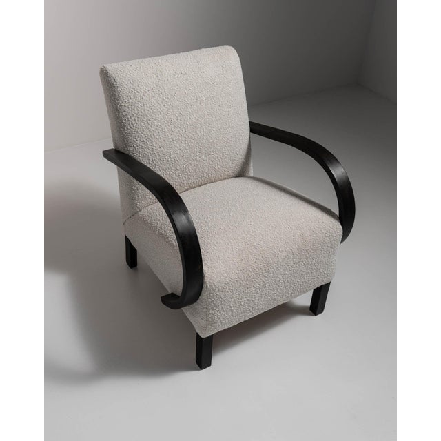 20th Century Czech Republic Dove Grey Bentwood-Arm Lounge Chair For Sale - Image 10 of 11