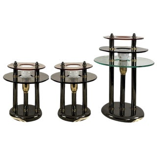 Vintage Metal and Murano Glass Bedroom Lamps, 1980s, Set of 3 For Sale