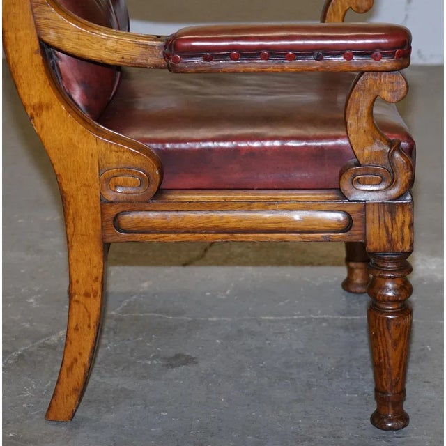English Estate Oxblood Leather Throne Armchair, 1840s For Sale - Image 13 of 18