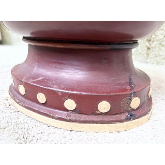 Antique Chinese Wine Red Lacquer Wood Vase With Bone and Jade Accents. For Sale - Image 10 of 12