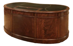 Kidney Shaped Desk With Optional Monitor Lift, Traditional Gilt-Tooled Leather Top Kidney Desk