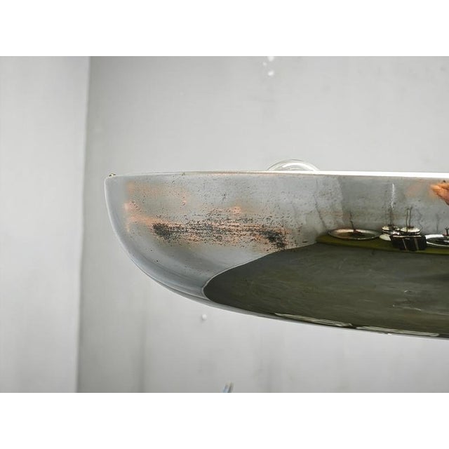 Bauhaus Vintage Bauhaus UFO Chrome and Glass Pendant Light, Czechoslovakia, 1930s For Sale - Image 3 of 12