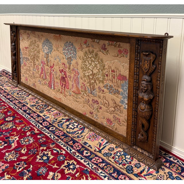 Antique Large French Carved Oak Framed Wall Aubusson Style Tapestry/Textile 8ft For Sale - Image 4 of 18