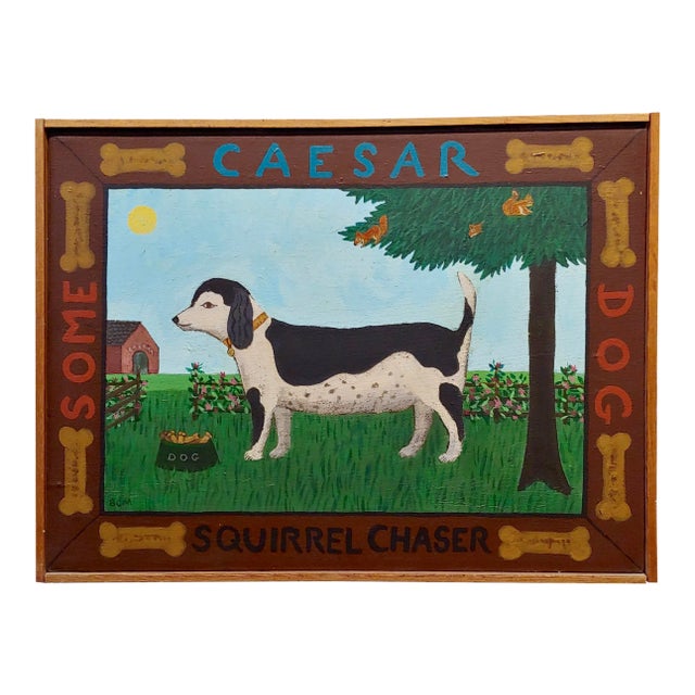 Barbara Chipman Moment -Caesar the Jack Russel Dog -Naive Oil Painting For Sale