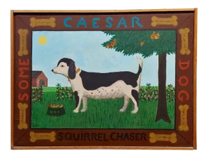 Barbara Chipman Moment -Caesar the Jack Russel Dog -Naive Oil Painting