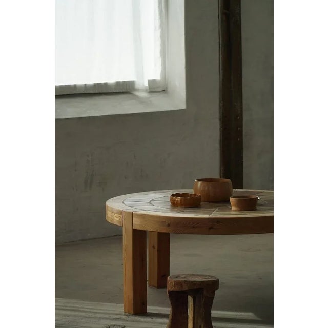 1960s Large Danish Round Coffee Table in Pine and Ceramic from Sallingboe, 1970s For Sale - Image 5 of 18