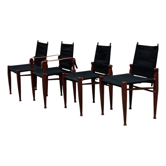 Walnut and Canvas Via Vai Chairs by Luca Meda for Molteni, Italy, 1990s, Set of 4 For Sale