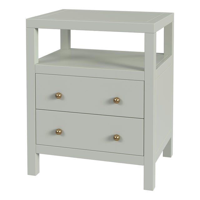 Nora 21 in. W Rectangular Wood 2 Drawer Nightstand with Open Shelf, Sage Green For Sale