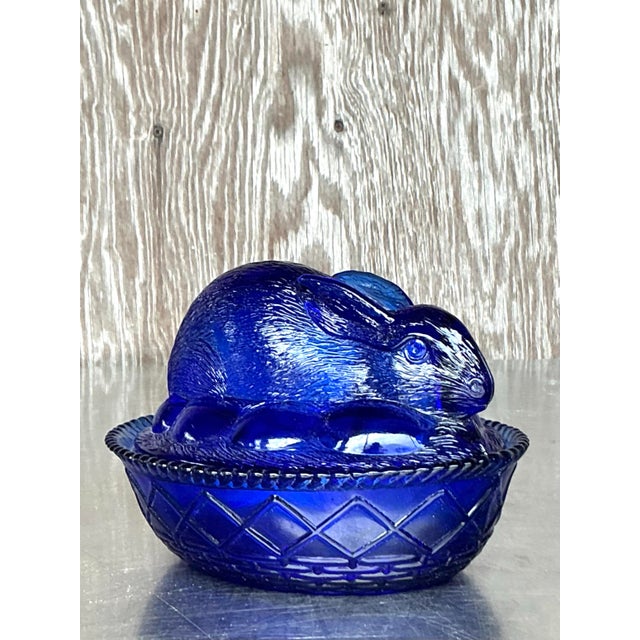 Mid 20th Century Vintage Boho Pressed Glass Rabbit Lidded Trinket Dish For Sale - Image 5 of 8