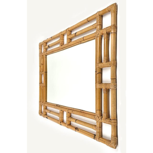 1970s Rectangular Bamboo and Rattan Wall Mirror in the Style of Vivai del Sud, Italy, 1970s For Sale - Image 5 of 11