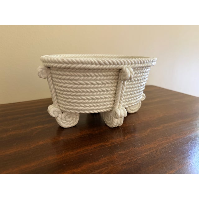 Vintage French Country White Porcelain Rope-Form Cachepot For Sale In South Bend - Image 6 of 12