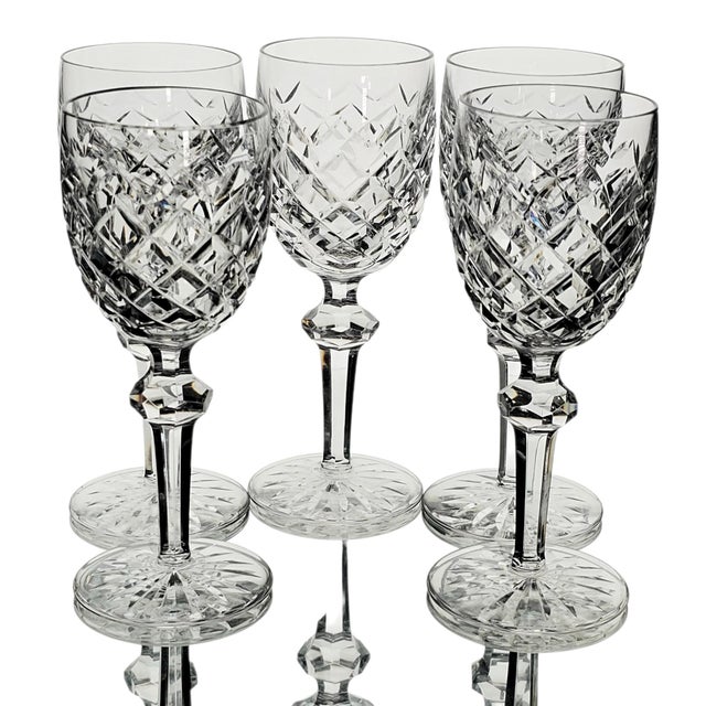 Victorian Late 20th Century Waterford Powerscourt Crystal Wine Glasses - Set of Five For Sale - Image 3 of 14