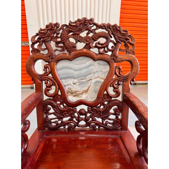 Antique Chinese Rosewood Dragon Armchair – Peranakan Style Carved Chair With Marble Insert, C. Late 19th or Early 20th Century For Sale - Image 15 of 16