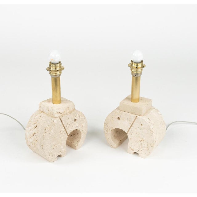 Mid-Century Modern Elephant Table Lamps in Travertine and Brass, 1970s, Set of 2 For Sale - Image 15 of 17