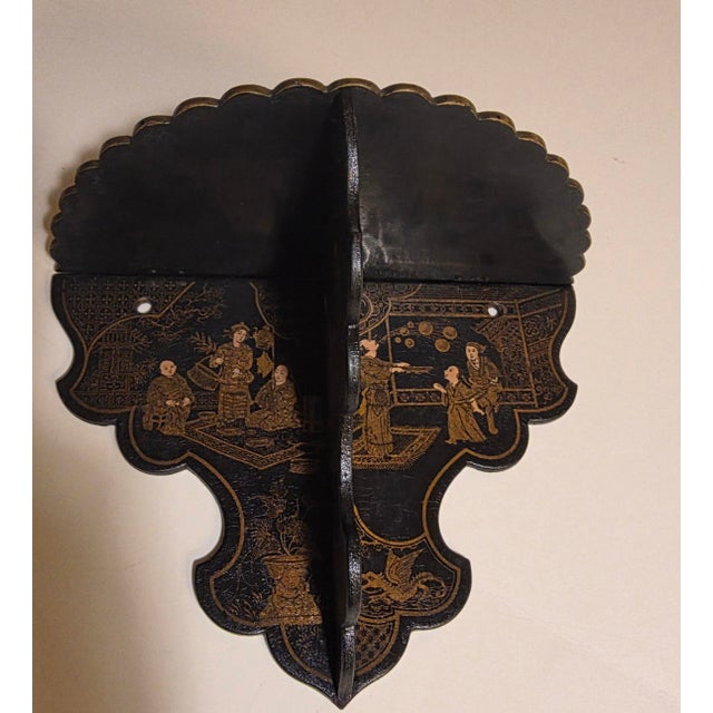 Chinoiserie Black Paper Mache Wall Shelf Bracket For Sale - Image 12 of 17