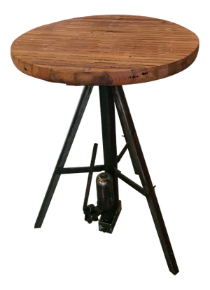 Vintage Industrial Wood and Steel Hydraulic Round Table