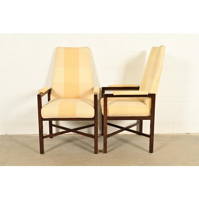 Edward Wormley for Dunbar Mid-Century Modern Walnut X-Base High Back Dining Chairs, Set of Six For Sale - Image 12 of 15