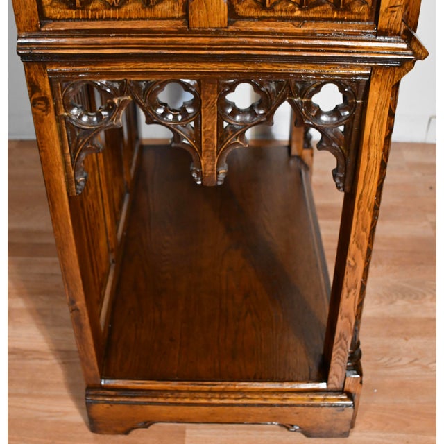 1900 Antique Gothic Revival Heavily Carved Tiger Oak Cabinet For Sale - Image 11 of 17