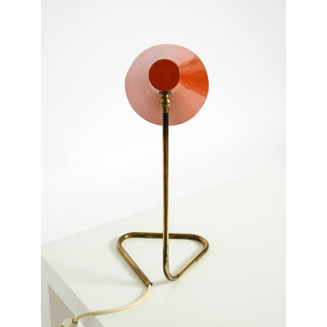 Red Large Mid-Century Modern Brass Table Lamp with Brick-Red Shade, 1950s For Sale - Image 8 of 18
