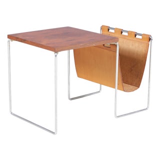 Side Table with Leather Magazine Rack by Brabantia, Netherlands, 1960s For Sale