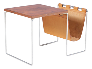 Side Table with Leather Magazine Rack by Brabantia, Netherlands, 1960s