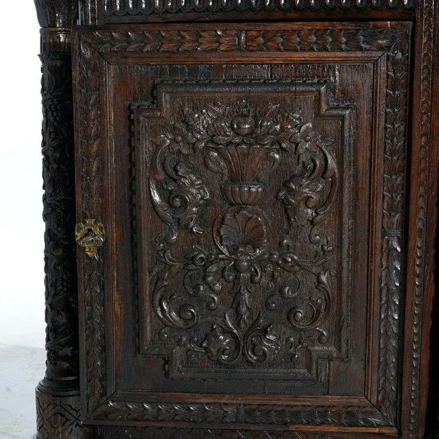 Early Antique Continental Carved Oak Reliquary Cabinet & Carved Columns, 18th Century For Sale - Image 9 of 13
