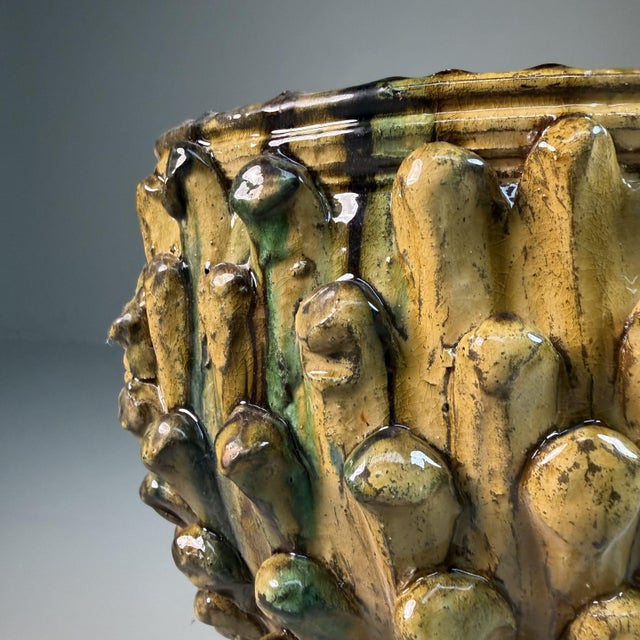 Distinctive chalice-shaped ceramic plant stand by Rocco Condurso from Seminara, Calabria, crafted in the 1980s. The design...
