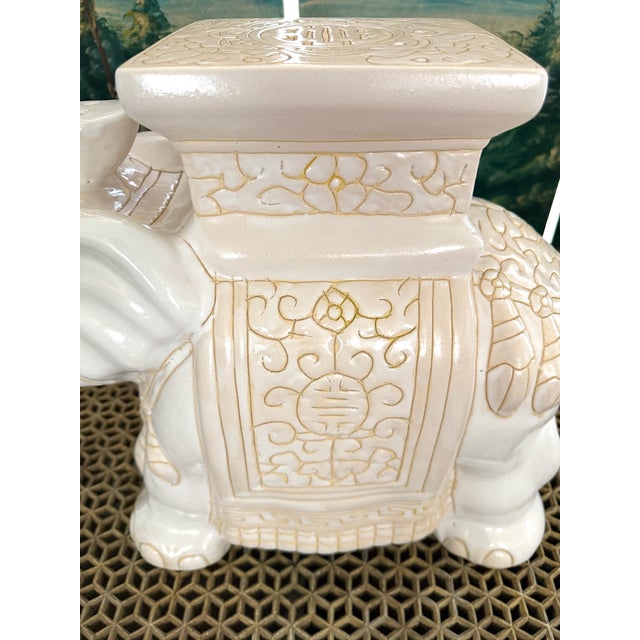 Antique White Mid Century Ceramic Elephant Garden Stool or Plant Stand For Sale - Image 8 of 13