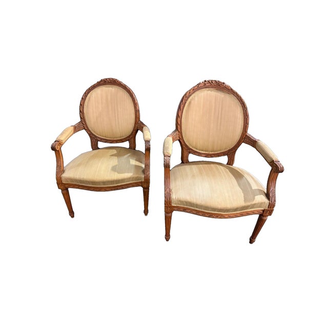 Louis XVI Style Medallion-Back Armchairs, 1800s, Set of 2 For Sale - Image 6 of 6