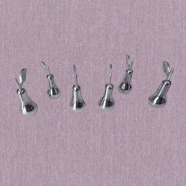 Contemporary Late 20th Century Silver-Toned Weighted Mini Pear Place Card Holders (Set of 6 With Storage Box) For Sale - Image 3 of 9