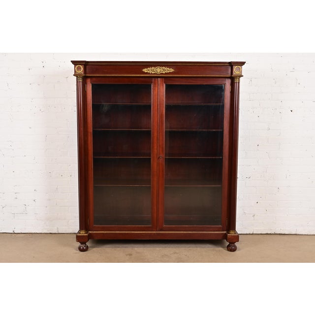 Herter Brothers Style Antique French Empire Mahogany Bookcase With Mounted Ormolu, Circa 1890s For Sale - Image 12 of 12