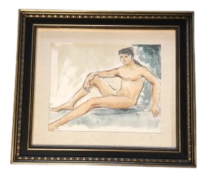 Original Vintage Female Nude Watercolor Painting
