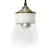 Vintage Industrial White Porcelain and Brass Pendant Light with Striped Clear Glass For Sale - Image 4 of 7