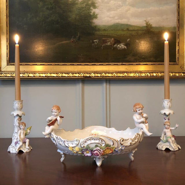 Early 20th Century German Porcelain Centerpiece Bowl and Candle Holders - 3 Piece Set For Sale - Image 4 of 13