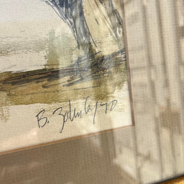 Paint Original Mid-Century Watercolor and Ink Drawing Framed and Signed by the Artist. For Sale - Image 7 of 17