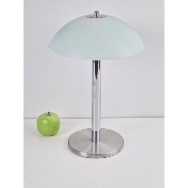 Vintage mushroom table lamp sandblasted glass stainless steel chrome '60 mid century modern design made of steel and...