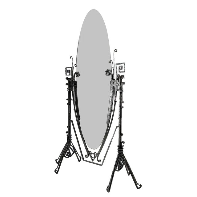 Vintage Art Deco Floor Mirror in Wrought Iron by Edgar-William Brandt, 1920 For Sale
