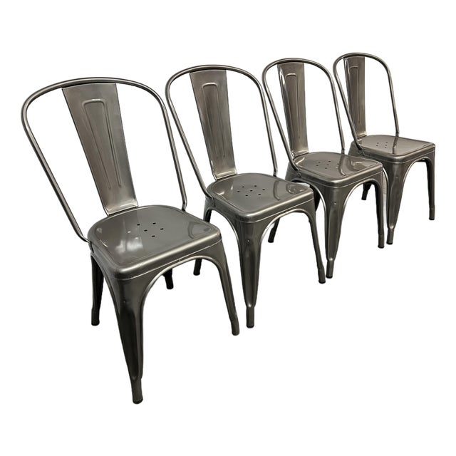 Xavier Pauchard for Tolix Galvanized Steel a-Chairs, Set of Four For Sale