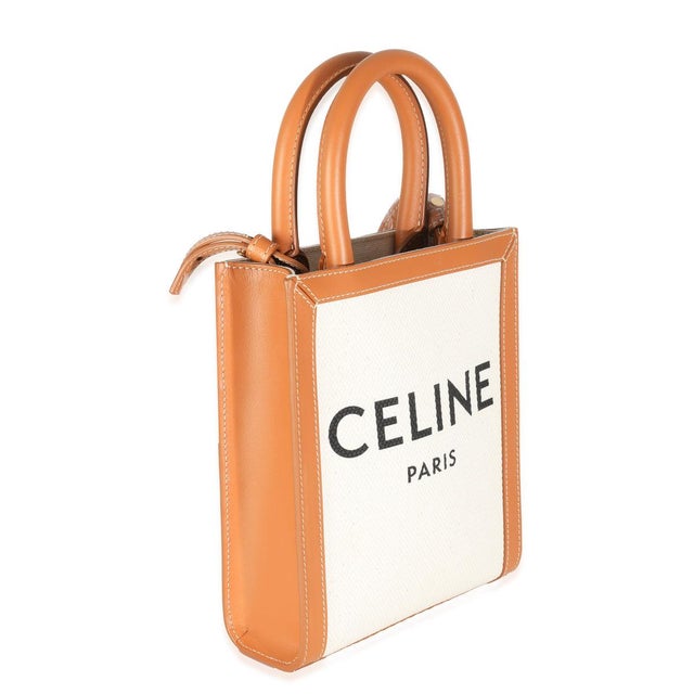 Contemporary Natural Tan Canvas Calfskin Mini Vertical Cabas Bag For Sale - Image 3 of 9