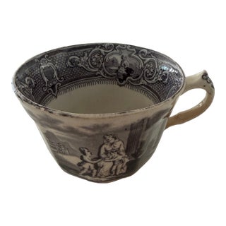 19th Century Antique Black Transferware Porcelain Teacup For Sale