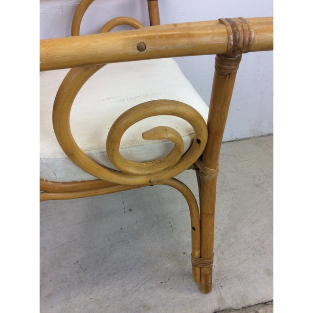 Vintage Rattan Fan Back Accent Chair With Upholstered Seat Chairish