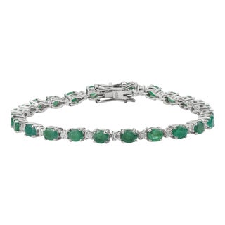 Jardin De Deco Style 8.75 Ct Oval Emerald & Diamond Fine Tennis Bracelet 7 Inch For Sale