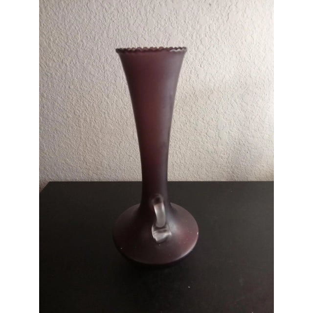 1980s 1980s Amethyst Art Glass Vases With Rigaree & Applied Handle- Set of 2 For Sale - Image 5 of 6
