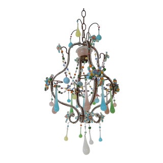 Petit Confetti Multi Colors Opaline Drops Beaded Swags Chandelier, Circa 1920 For Sale