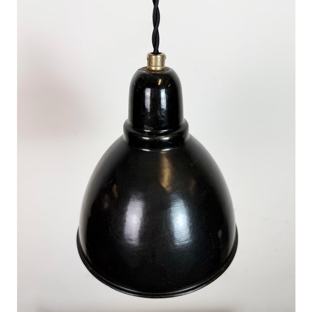 Metal Small Industrial Black Enamel Pendant Lamp, 1950s For Sale - Image 7 of 14
