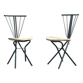 Folding Chairs in Dark Green Metal and Woven Cord from LaPalma, Italy, 1970s, Set of 2 For Sale