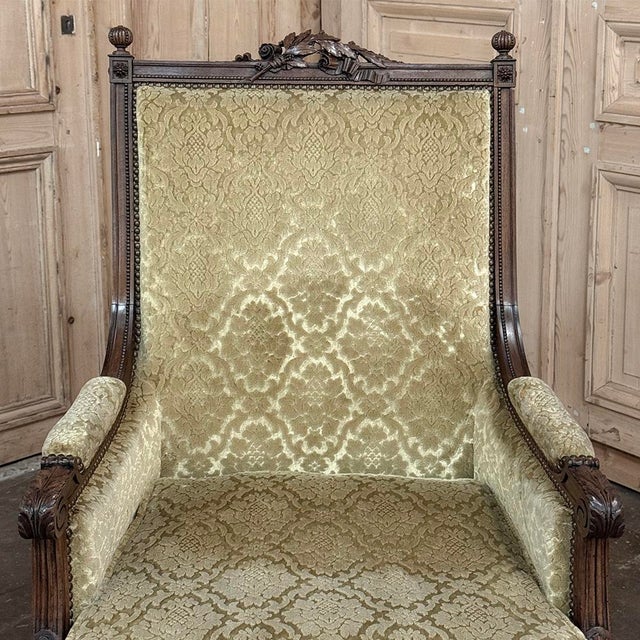 Pair of 19th Century French Louis XVI Walnut Armchairs ~ Bergeres For Sale - Image 11 of 17