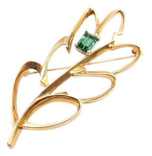 1980s Tiffany & Co. Vintage Paloma Picasso Yellow Gold Green Tourmaline Leaf Brooch